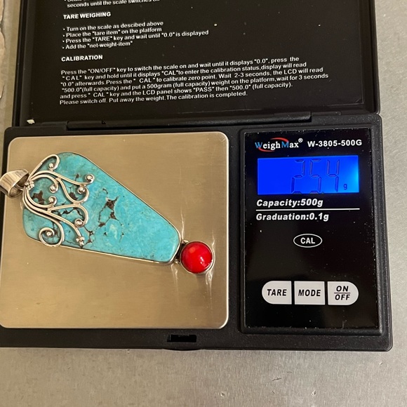 Turquoise and red coral large pendant - Picture 7 of 8